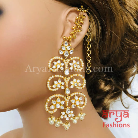 Rubans Gold Plated Kundan Earrings With Pink Enamel And Pearls